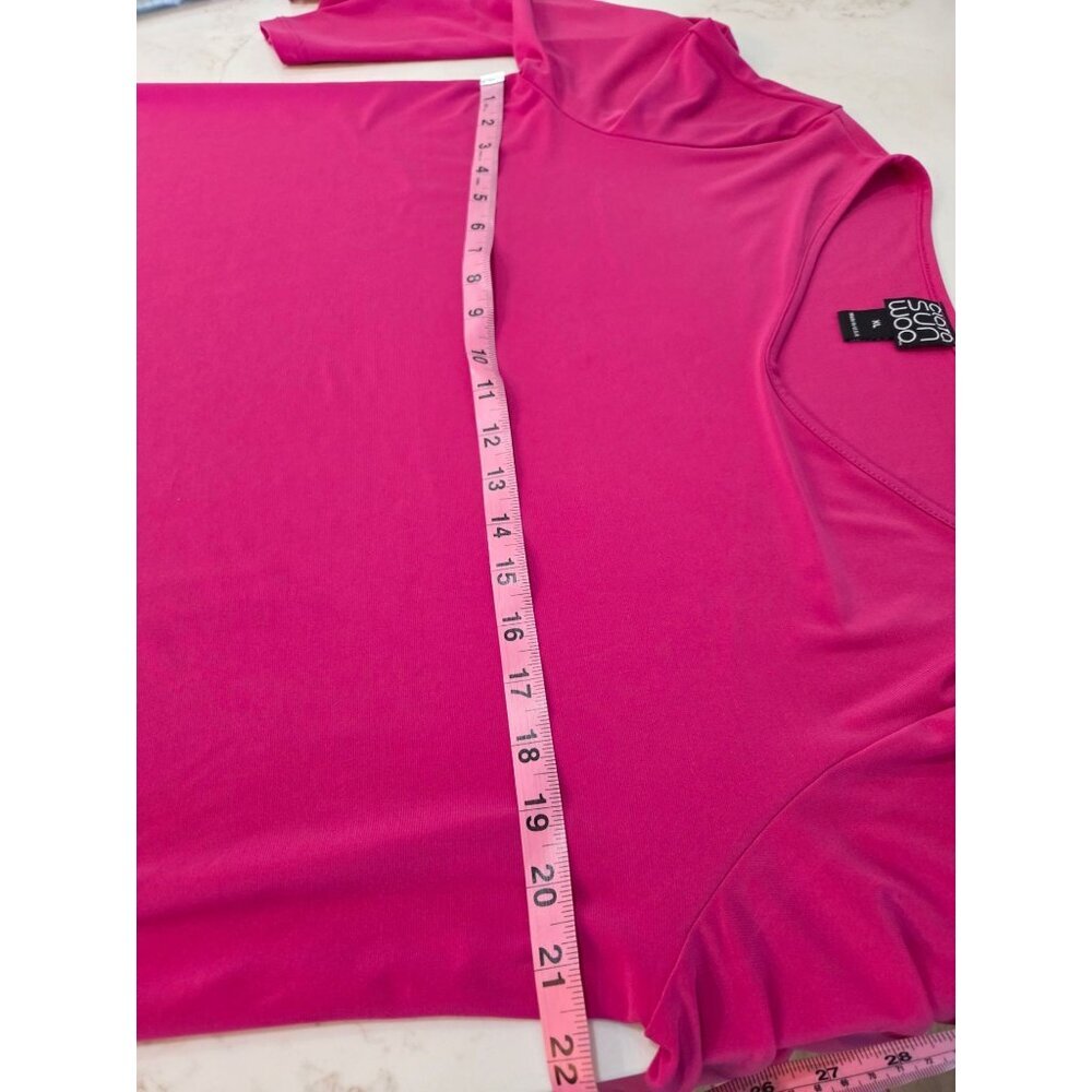 Clara Sunwoo Tunic Top XL Fuchsia Pink Asymmetrical Sleeve Ruffle Detail Office - Picture 9 of 10